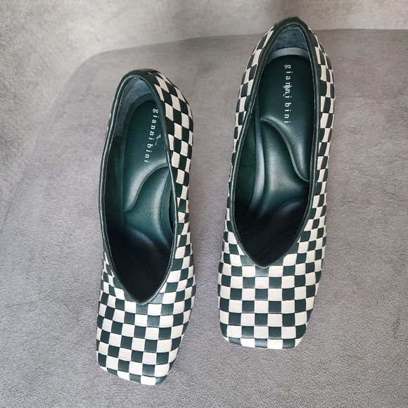 Gianni Bini Pumps 6 Green Leather Colton Intrecciato Check Square Toe New $100 - Picture 3 of 15